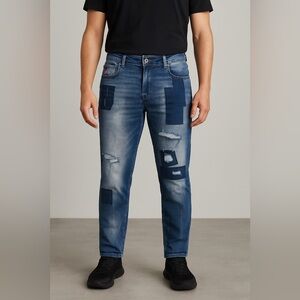 STAPLE Distressed Patchwork Jeans STONE WASH Denim Men’s Sz 34 Street-ware Style